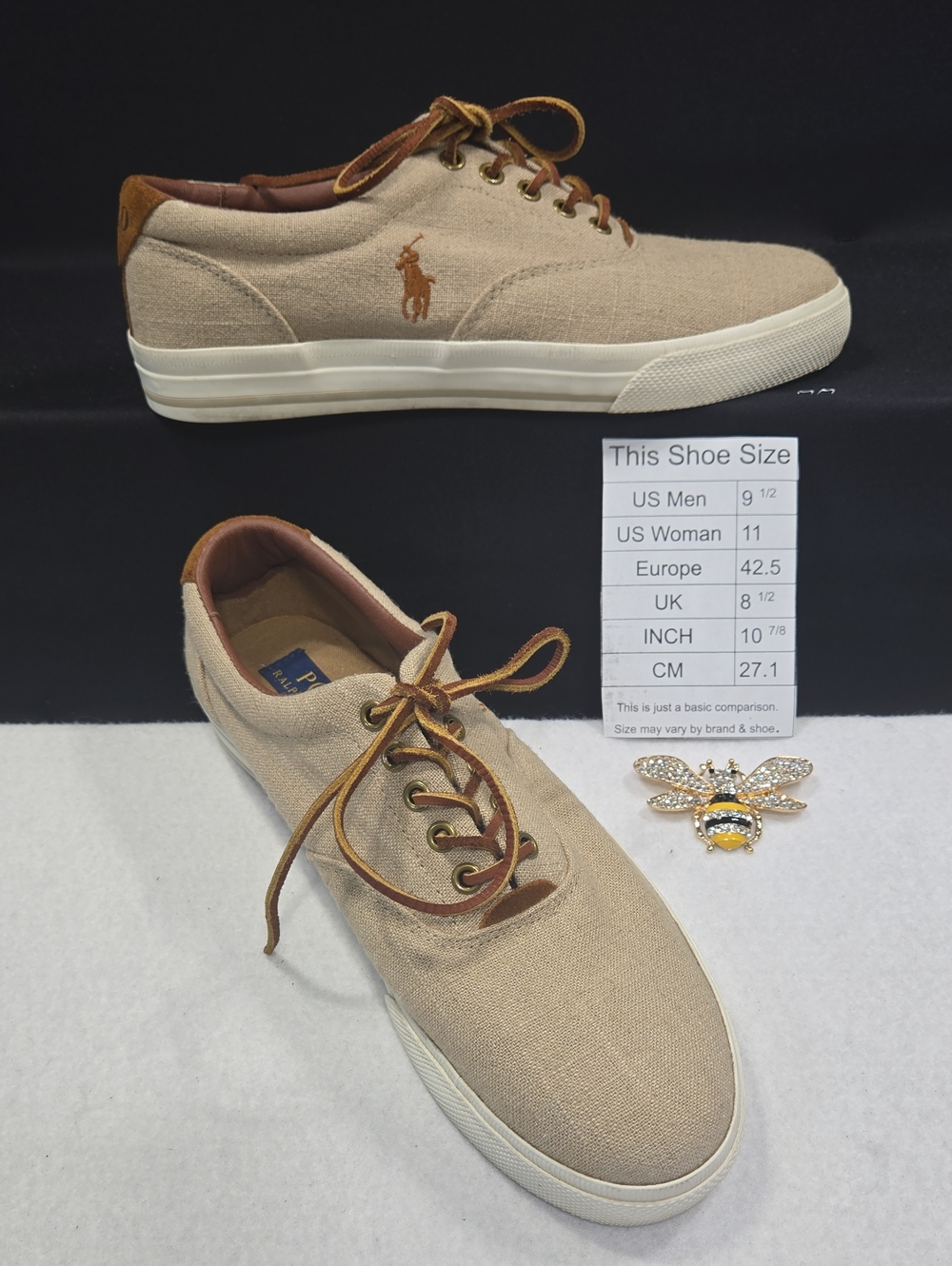 Polo by Ralph Lauren Beige Canvas Boat Shoes with Suede Accents